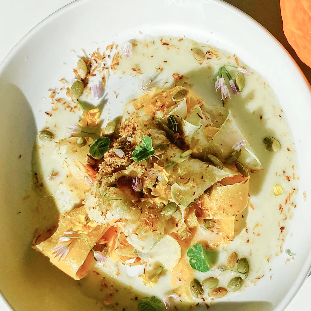 Shaved Butternut Squash with Coconut Milk Tahini Dressing
